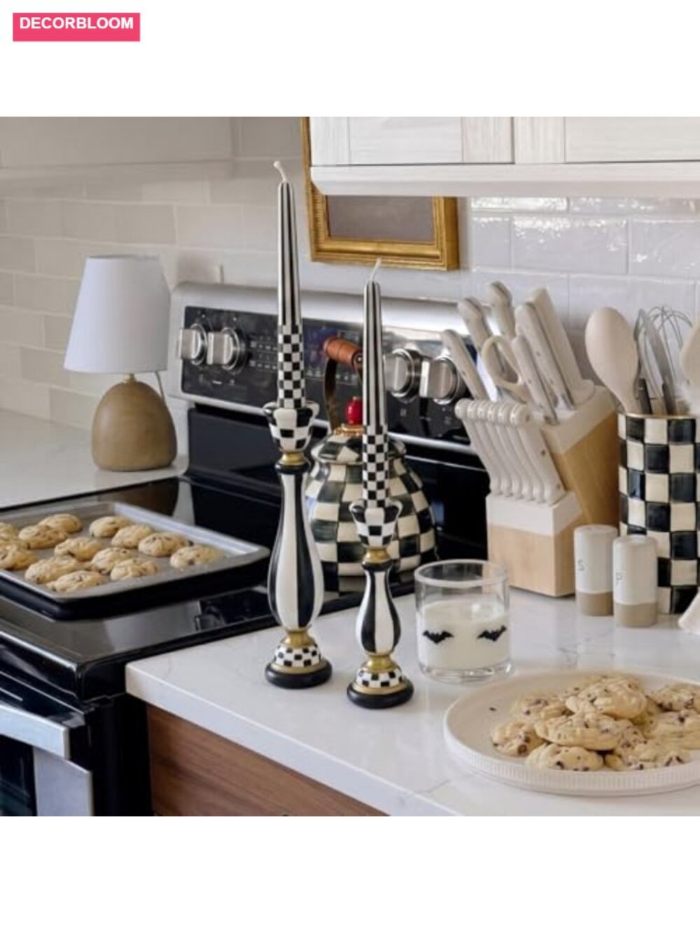 Resin Checkerboard Taper Candle Holder Set 2 Pc Classic Candlestick - Picture 3 of 6